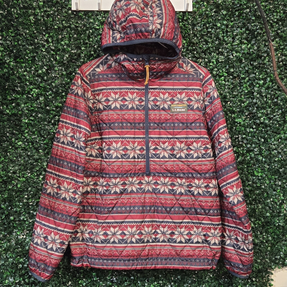 L.L.Bean Red Patterned Hooded Jacket